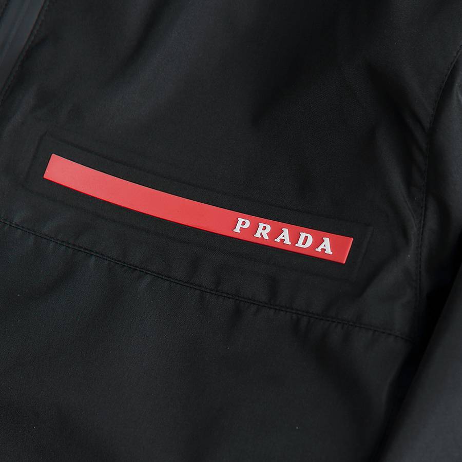 PRADA プラダ メンズ ジャケット ブルゾン MA 1 ナイロン ロゴワッペン ダブルジップ ブラック - 画像 4