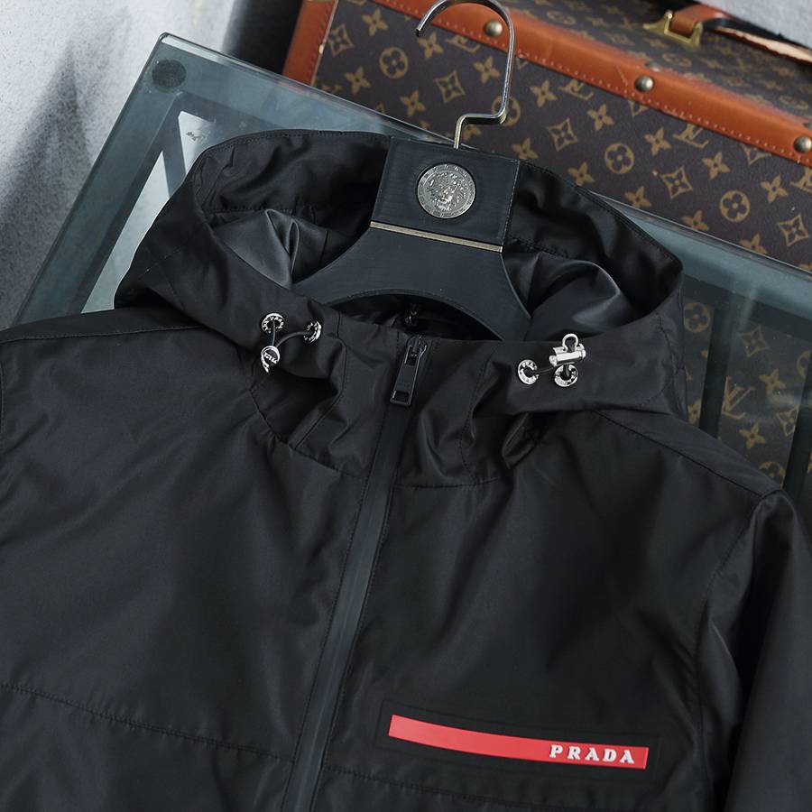 PRADA プラダ メンズ ジャケット ブルゾン MA 1 ナイロン ロゴワッペン ダブルジップ ブラック - 画像 8