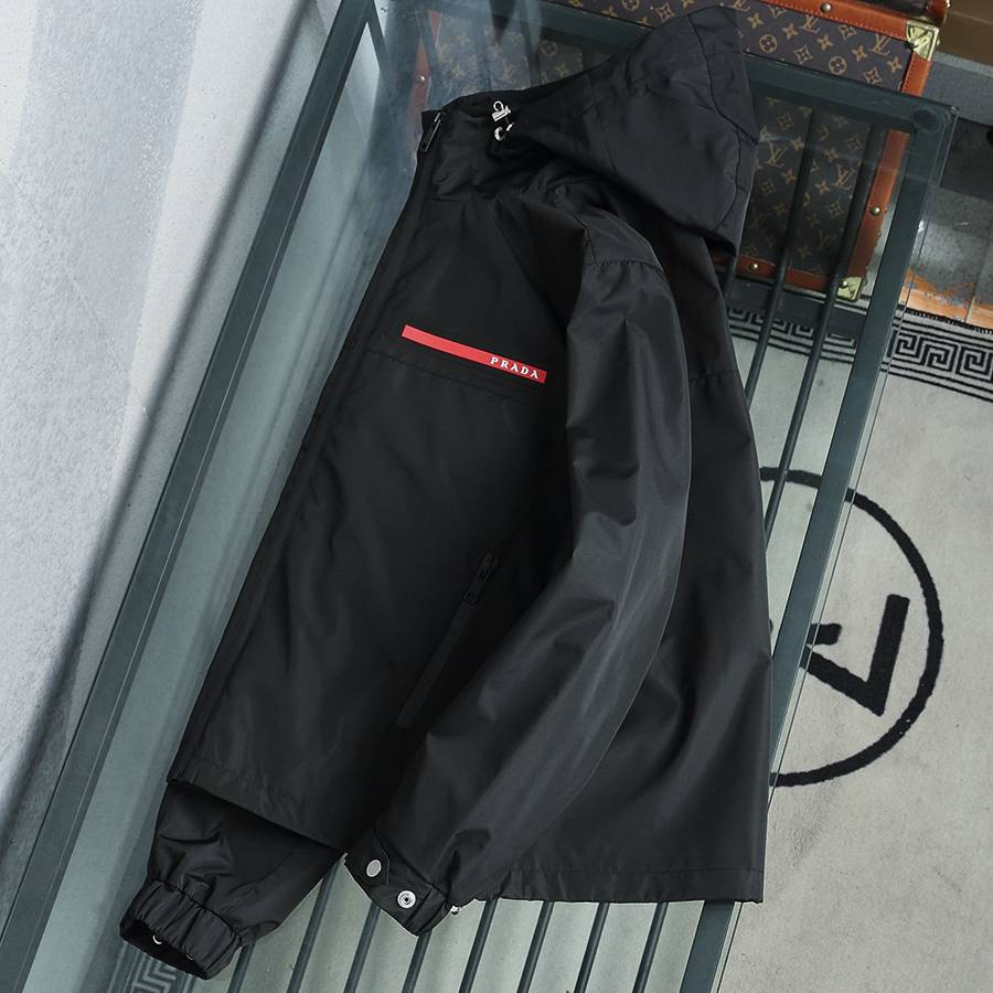 PRADA プラダ メンズ ジャケット ブルゾン MA 1 ナイロン ロゴワッペン ダブルジップ ブラック - 画像 9