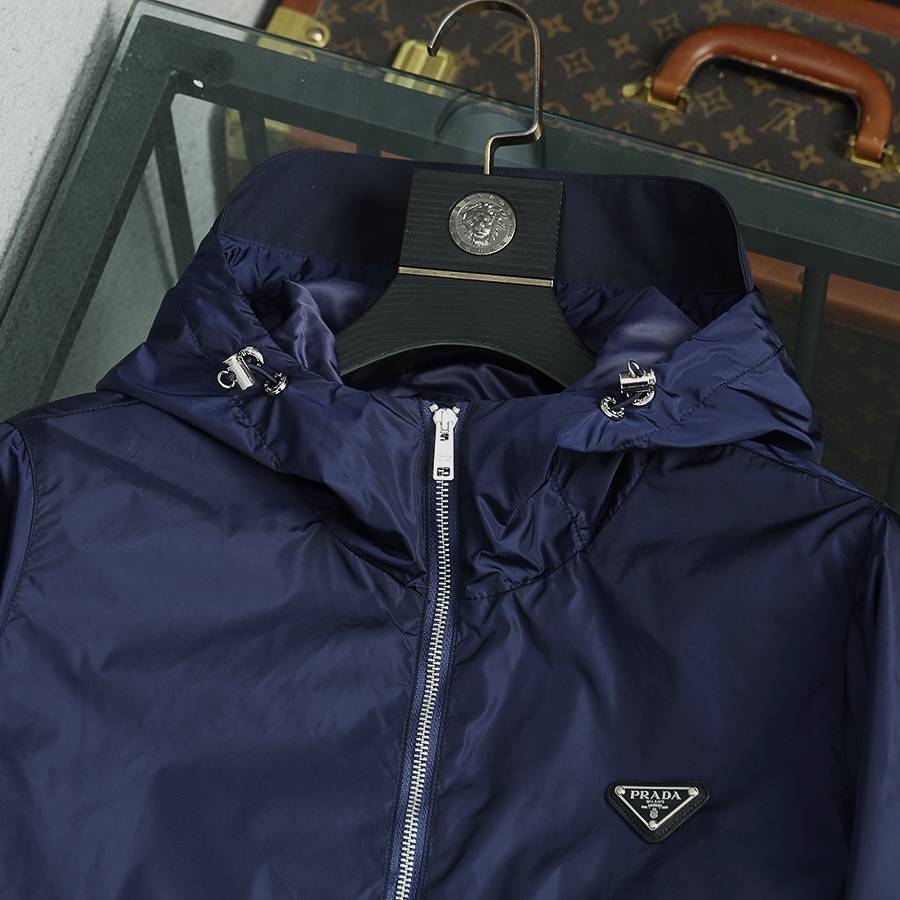 PRADA プラダ メンズ ジャケット ブルゾン ボマージャケット ナイロン ロゴワッペン ダブルジップ 秋冬 ブラック - 画像 8
