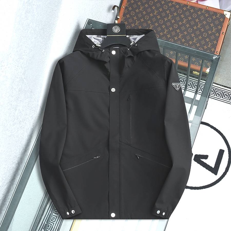 PRADA プラダ メンズ ブルゾン フーデッドジャケット ナイロン ロゴワッペン マウンテンパーカー ブラック M 3XLB2 3210