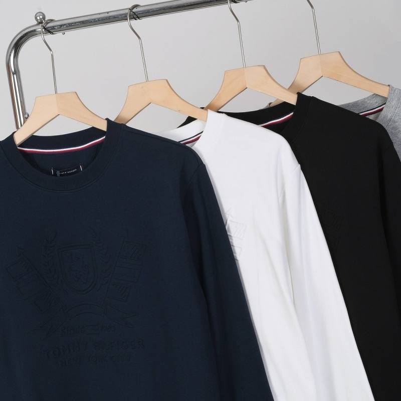 TOMMY HILFIGER トミーヒルフィガー メンズ クルーネックスウェット ロゴプリント フロントロゴ リブ仕様 ブラック ホワイト グレー - 画像 6