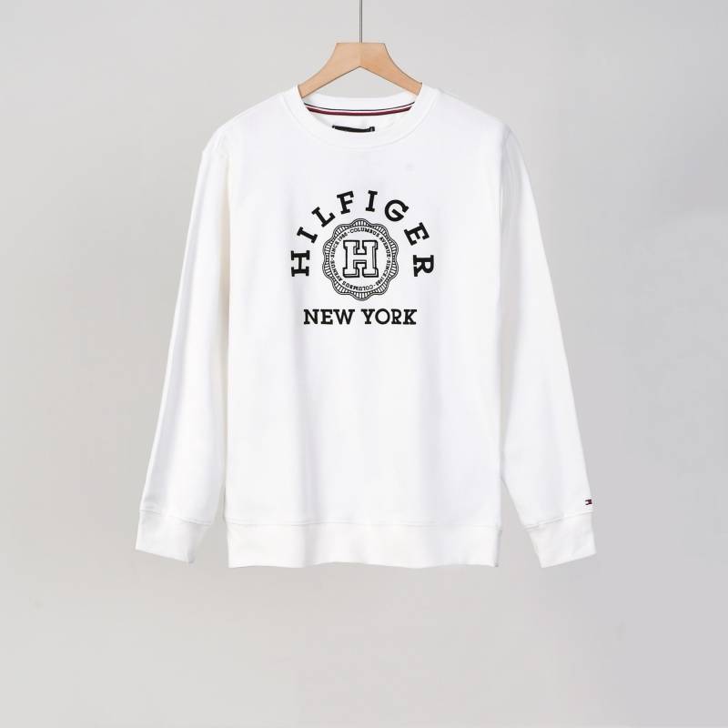 TOMMY HILFIGER メンズ スウェット トレーナー クルーネックスウェット ロゴプリント フロントロゴ リブ仕様 ブラック