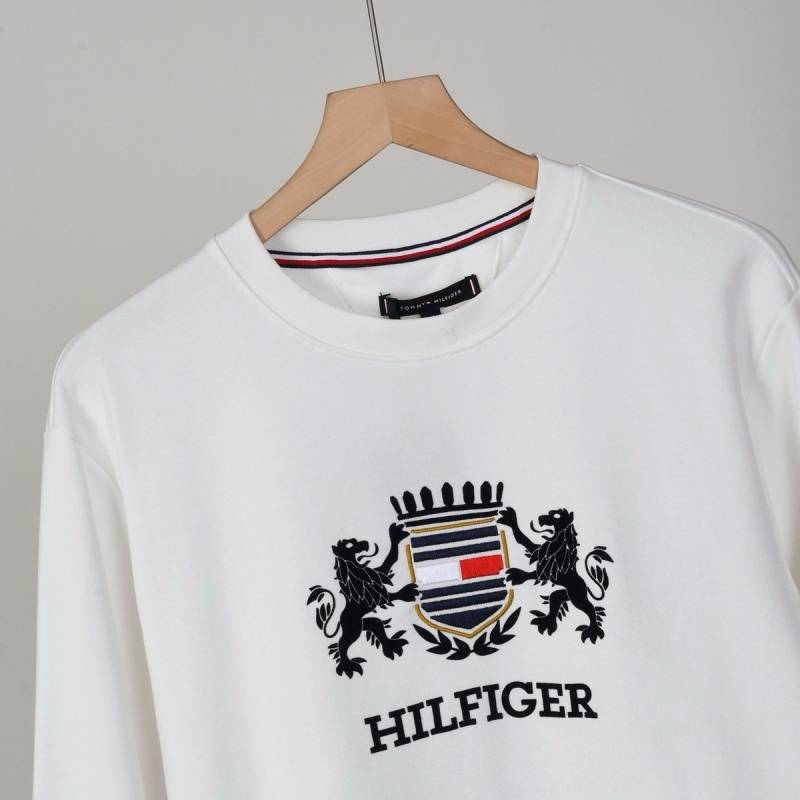 HILFIGER ヒルフィガー メンズ スウェット トレーナー クルーネックスウェット ロゴプリント フロントロゴ リブ仕様 ブラック ホワイト - 画像 5