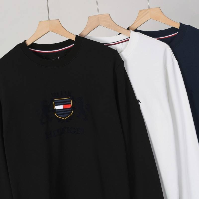HILFIGER ヒルフィガー メンズ スウェット トレーナー クルーネックスウェット ロゴプリント フロントロゴ リブ仕様 ブラック ホワイト - 画像 7