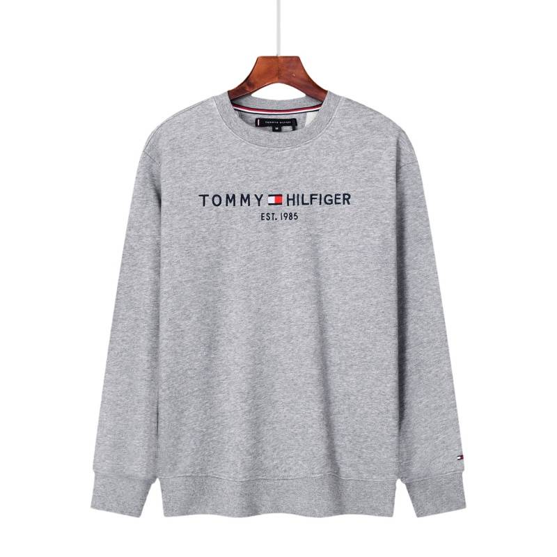 TOMMY HILFIGER メンズ スウェット トレーナー クルーネックスウェット ロゴプリント リブ仕様 フレンドリーな秋冬コーデ ホワイト