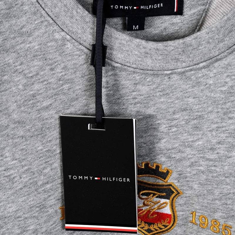 TOMMY HILFIGER トミーヒルフィガー メンズ クルーネックスウェット ロゴプリント フロントロゴ リブ仕様 オーバーサイズ ブラック グレー - 画像 3