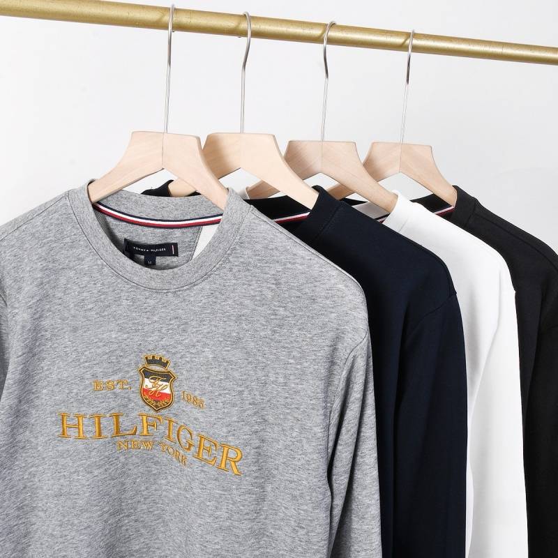 TOMMY HILFIGER トミーヒルフィガー メンズ クルーネックスウェット ロゴプリント フロントロゴ リブ仕様 オーバーサイズ ブラック グレー - 画像 7