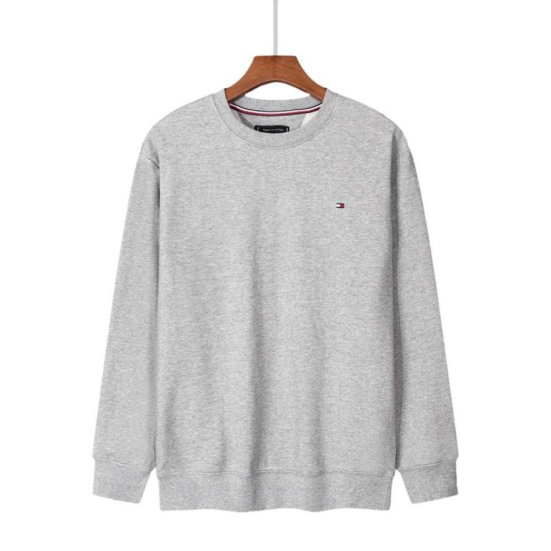 TOMMY HILFIGER トミーヒルフィガー メンズ クルーネックスウェット ロゴプリント フロントロゴ メンズ ロング丈 ヘビーウェイト グレー