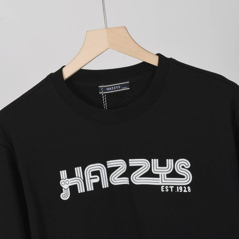 HAZZYS メンズ スウェット トレーナー クルーネックスウェット ロゴプリント フロントロゴ リブ仕様 ブラック - 画像 5