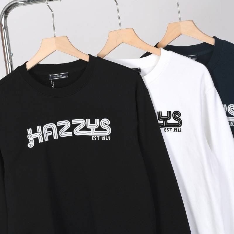 HAZZYS メンズ スウェット トレーナー クルーネックスウェット ロゴプリント フロントロゴ リブ仕様 ブラック - 画像 7