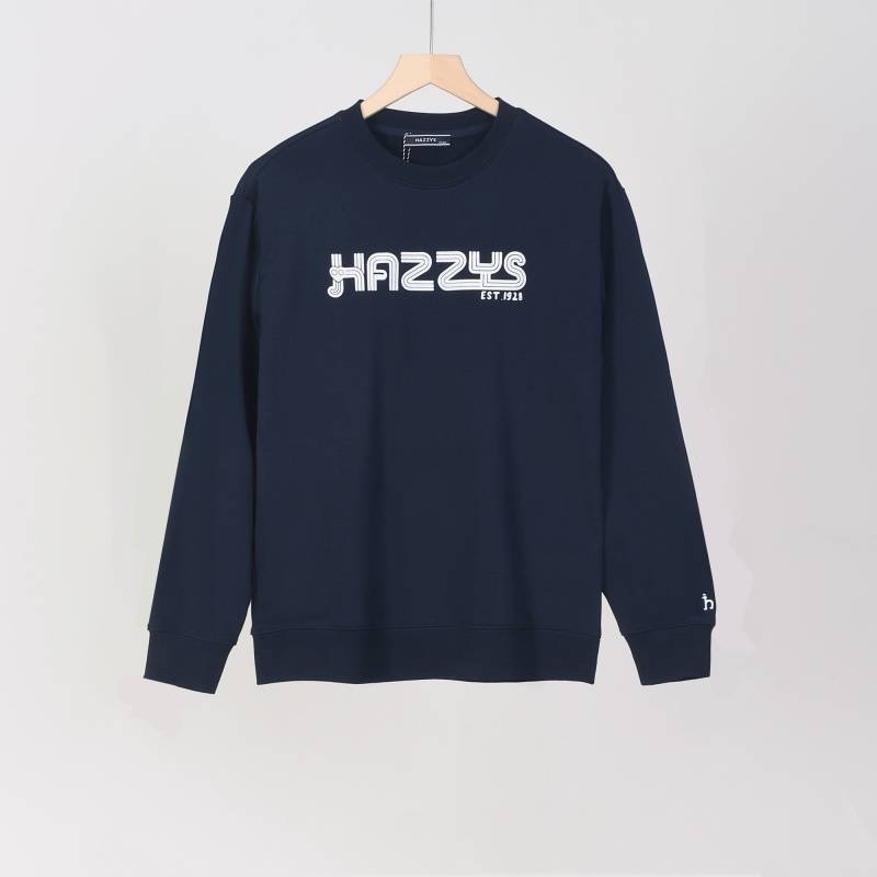 HAZZYS メンズ スウェット トレーナー クルーネックスウェット ロゴプリント フロントロゴ リブ仕様 ブラック - 画像 8