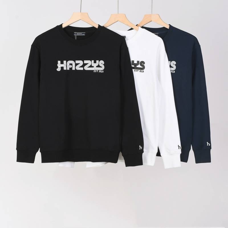 HAZZYS メンズ スウェット トレーナー クルーネックスウェット ロゴプリント フロントロゴ リブ仕様 ブラック - 画像 10