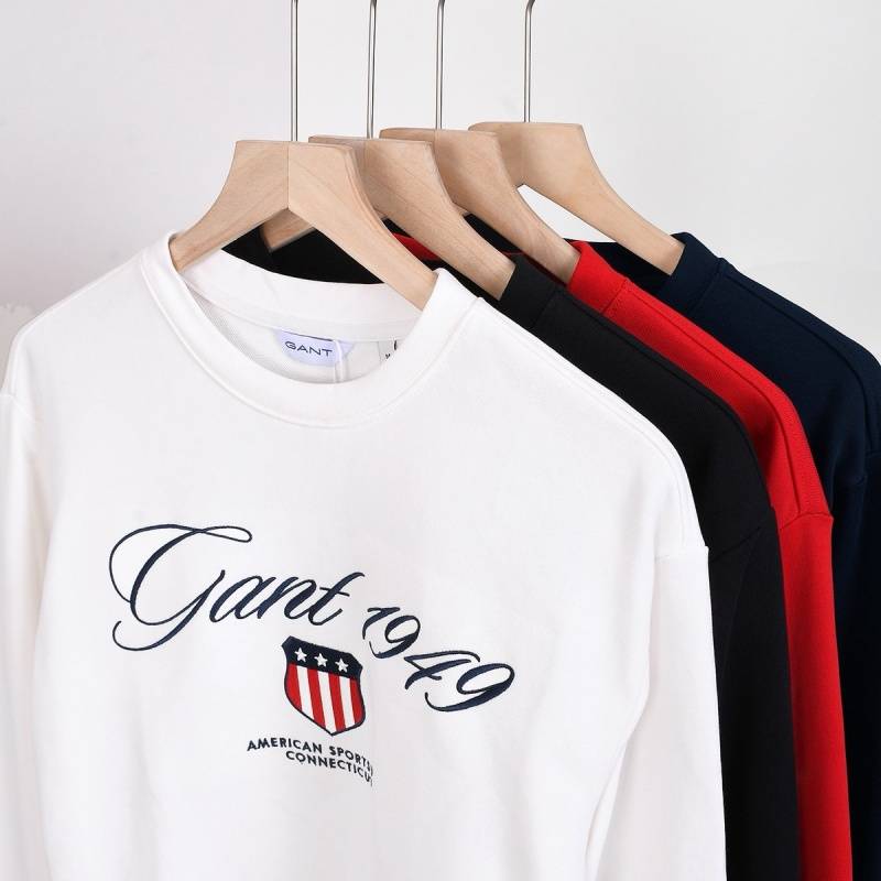 GANT メンズ クルーネックスウェット ロゴプリント フロントロゴ 袋鼠兜 リブ仕様 メンズ レッド - 画像 8