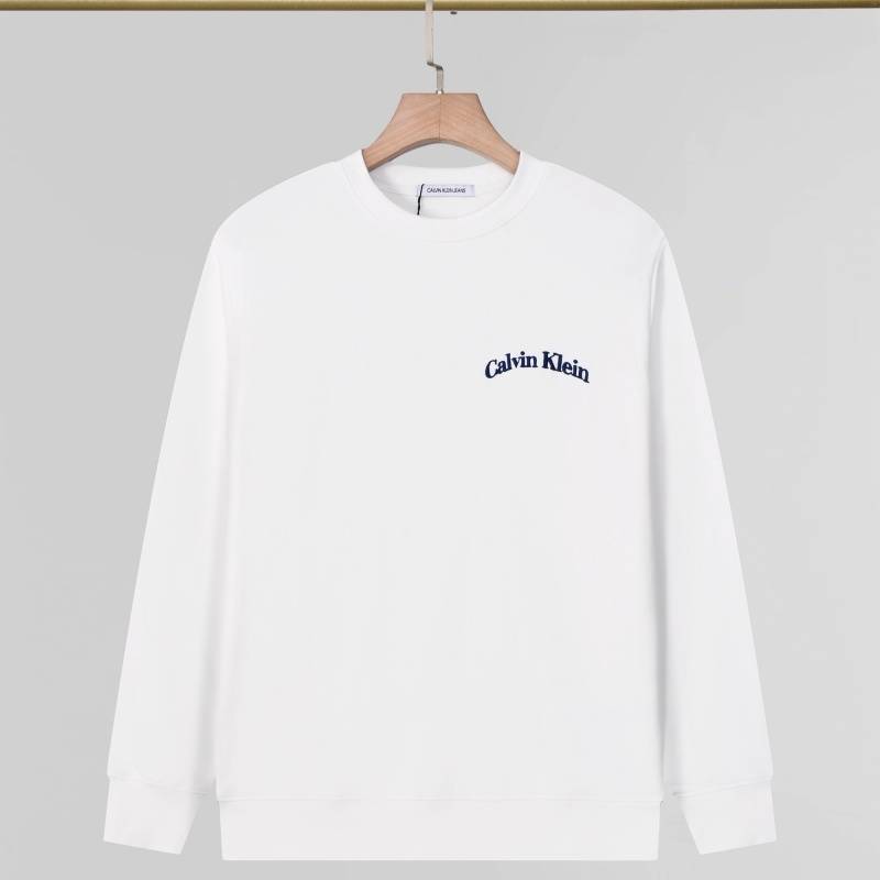 Calvin Klein メンズ クルーネックスウェット ロゴプリント フレックスフィット ホワイト