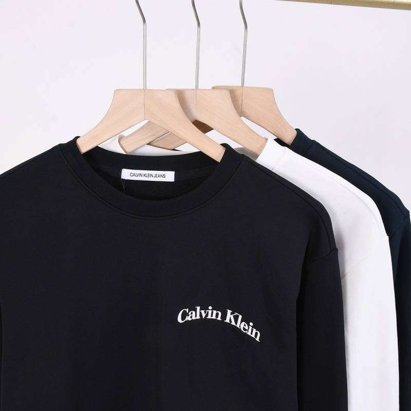 Calvin Klein メンズ クルーネックスウェット ロゴプリント フレックスフィット ホワイト - 画像 8
