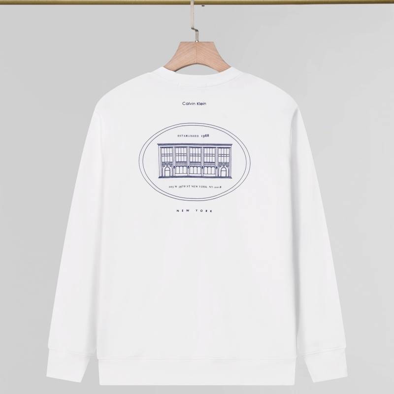 Calvin Klein メンズ クルーネックスウェット ロゴプリント フレックスフィット ホワイト - 画像 9
