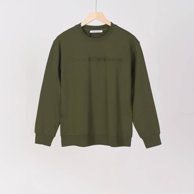 CALVIN KLEIN メンズ クルーネックスウェット ロゴプリント ロング丈 ヘビーウェイト ブラック