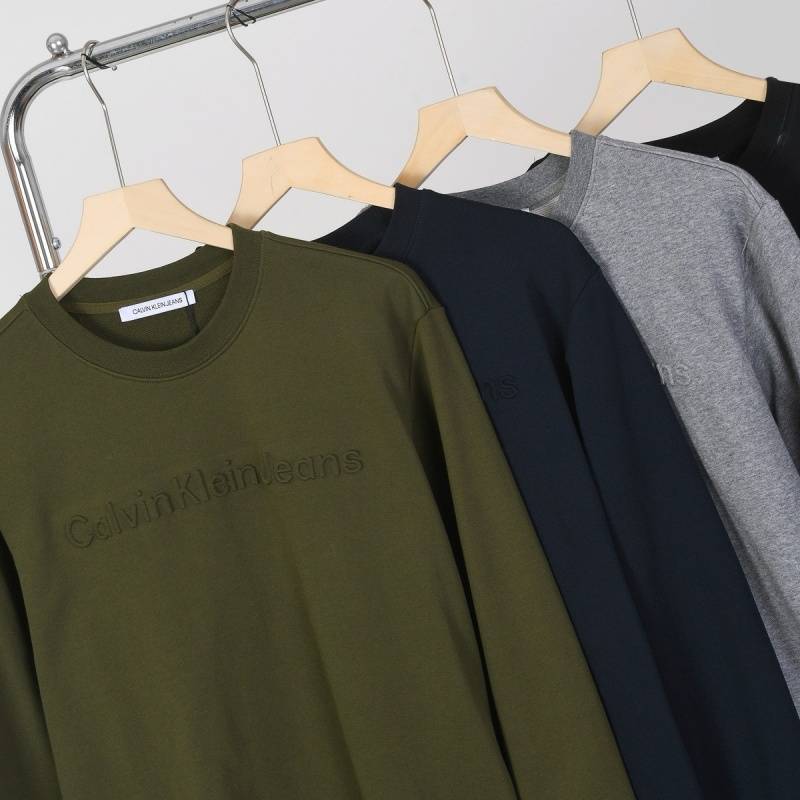 CALVIN KLEIN メンズ クルーネックスウェット ロゴプリント ロング丈 ヘビーウェイト ブラック - 画像 8