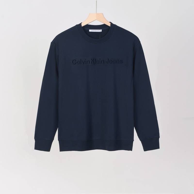 CALVIN KLEIN メンズ クルーネックスウェット ロゴプリント ロング丈 ヘビーウェイト ブラック - 画像 9