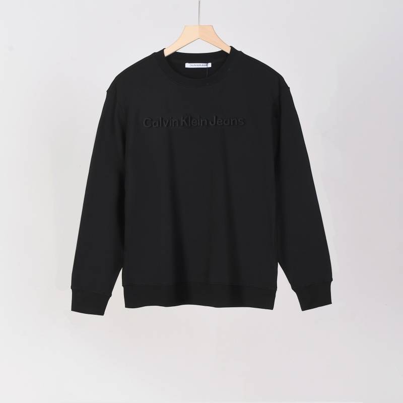 CALVIN KLEIN メンズ クルーネックスウェット ロゴプリント ロング丈 ヘビーウェイト ブラック - 画像 11