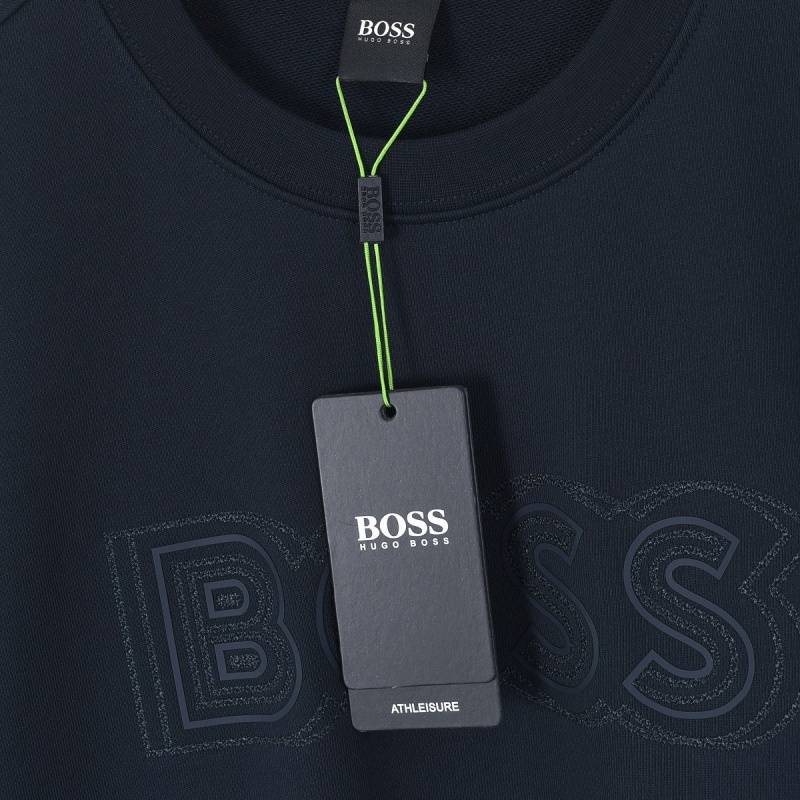 BOSS ボス メンズ スウェット トレーナー クルーネックスウェット ロゴプリント ヘビーウェイト オーバーサイズ ブラック - 画像 4