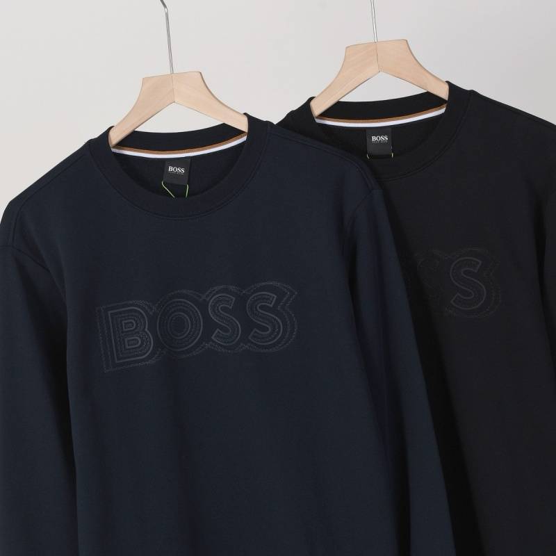 BOSS ボス メンズ スウェット トレーナー クルーネックスウェット ロゴプリント ヘビーウェイト オーバーサイズ ブラック - 画像 7