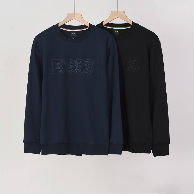 BOSS ボス メンズ スウェット トレーナー クルーネックスウェット ロゴプリント ヘビーウェイト オーバーサイズ ブラック - 画像 9
