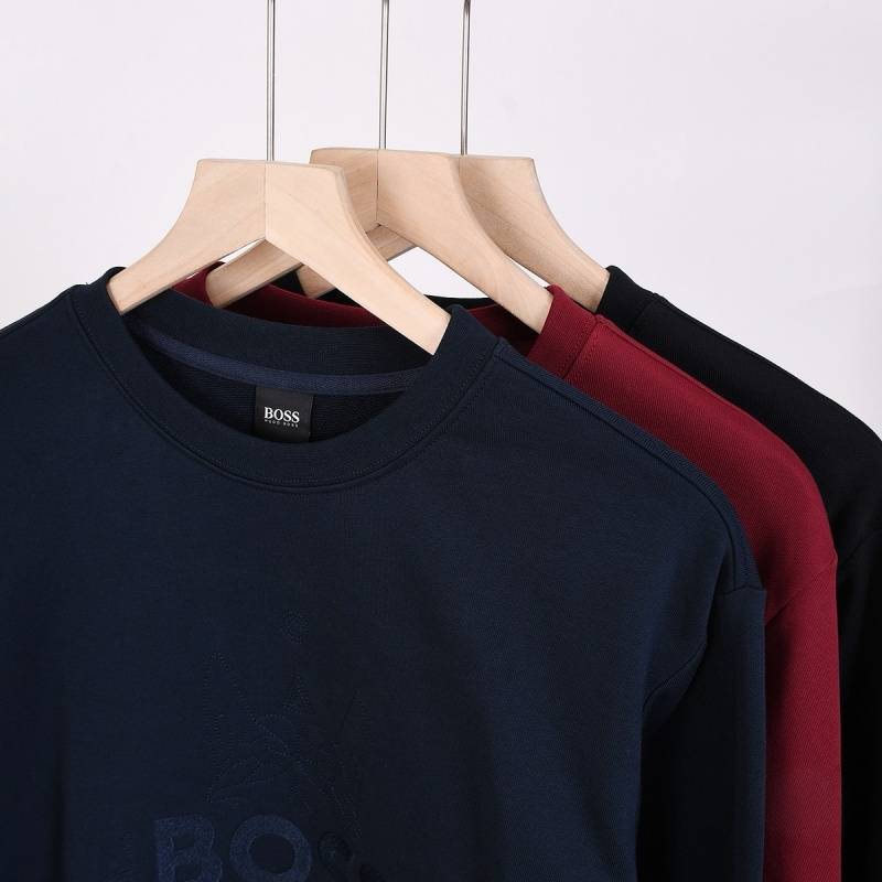 BOSS メンズ スウェット トレーナー クルーネックスウェット ロゴプリント リブ仕様 フードなし メンズ レッド - 画像 7