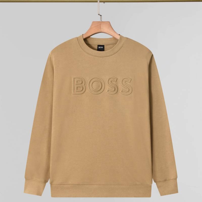 BOSS メンズ スウェット トレーナー クルーネックスウェット ロゴプリント フレキシブルロゴ ヘビーウェイト ブラック ネイビー オートミール