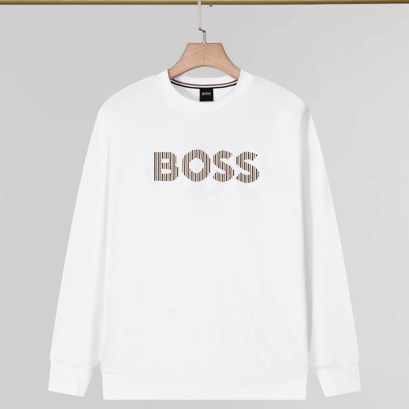 BOSS メンズ クルーネックスウェット ロゴプリント フロントロゴ リブ仕様 ヘビーウェイト ブラック ホワイト ネイビー