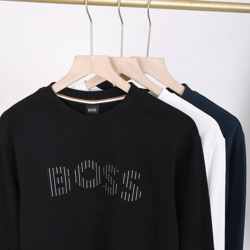 BOSS メンズ クルーネックスウェット ロゴプリント フロントロゴ リブ仕様 ヘビーウェイト ブラック ホワイト ネイビー - 画像 8