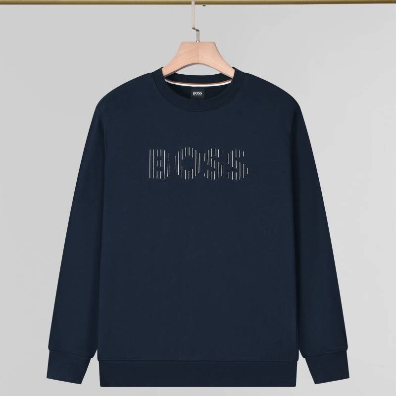 BOSS メンズ クルーネックスウェット ロゴプリント フロントロゴ リブ仕様 ヘビーウェイト ブラック ホワイト ネイビー - 画像 9