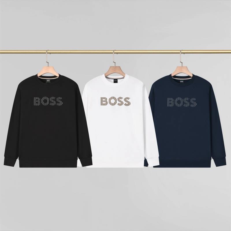 BOSS メンズ クルーネックスウェット ロゴプリント フロントロゴ リブ仕様 ヘビーウェイト ブラック ホワイト ネイビー - 画像 11