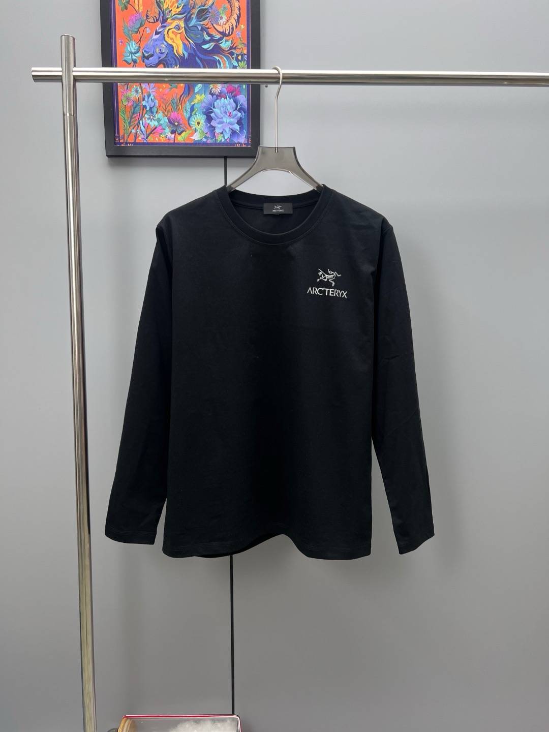 アーステクノロジー メンズ スウェット トレーナー クルーネックスウェット ロゴプリント フロントロゴ リブ仕様 ブラック グレー - 画像 3