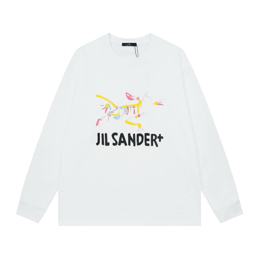 JIL SANDER メンズ スウェット トレーナー クルーネック ロゴプリント ロングスリーブ ヘビーウェイト ホワイト ブラック - 画像 3
