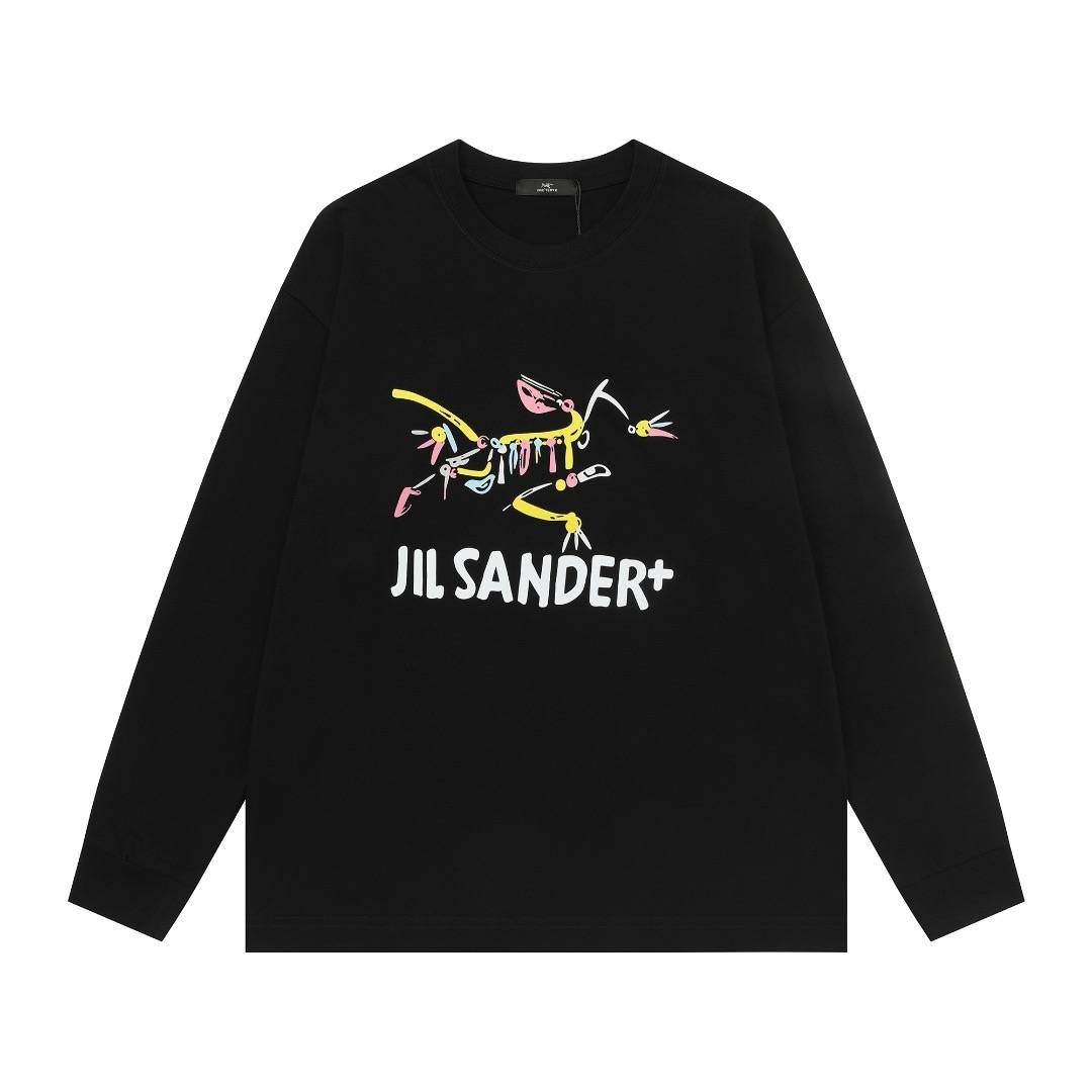 JIL SANDER メンズ スウェット トレーナー クルーネック ロゴプリント ロングスリーブ ヘビーウェイト ホワイト ブラック - 画像 11