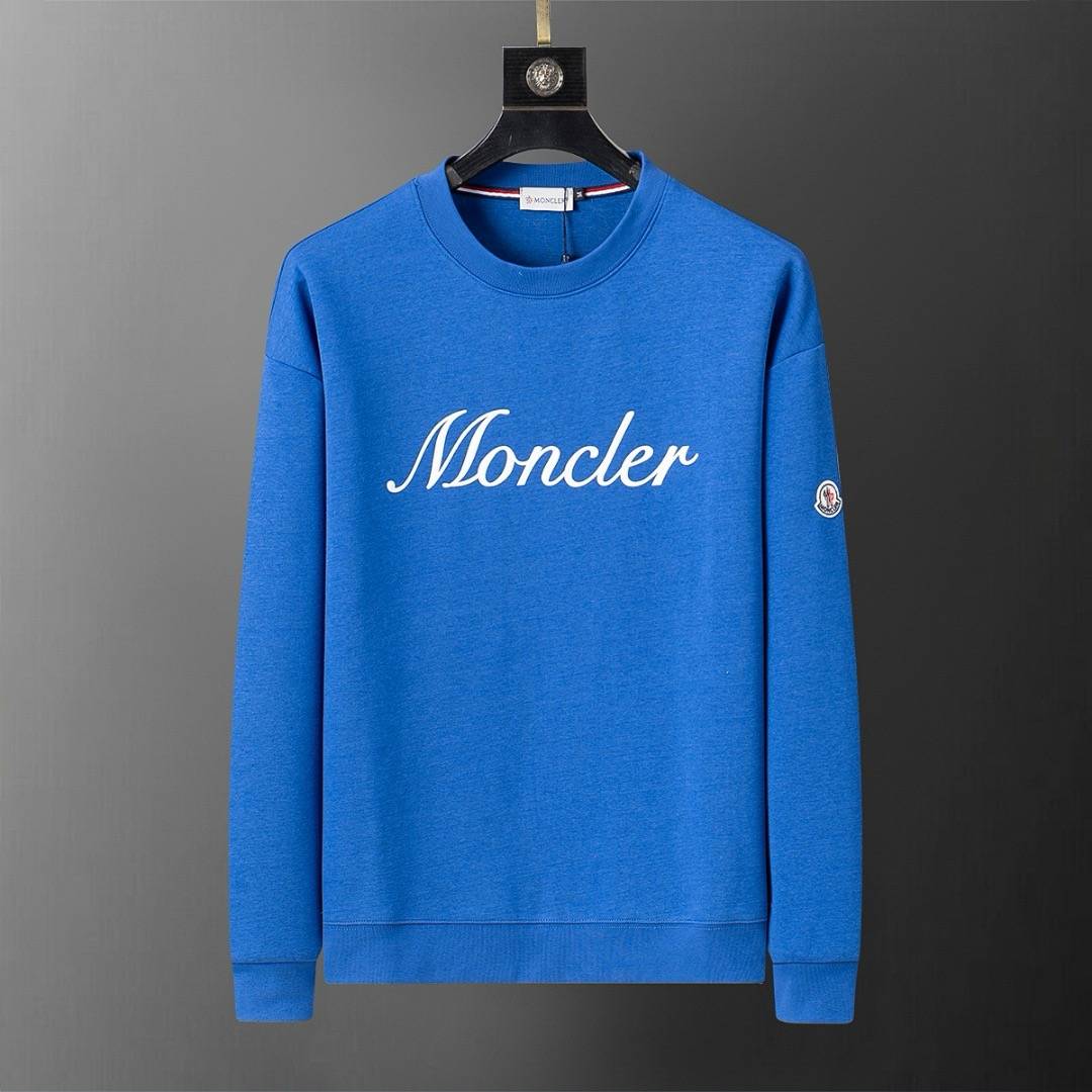 MONCLER モンクレール メンズ スウェット トレーナー ロゴプリント クルーネックスウェット ヘビーウェイト 秋冬 ブラック グレー ブルー - 画像 5