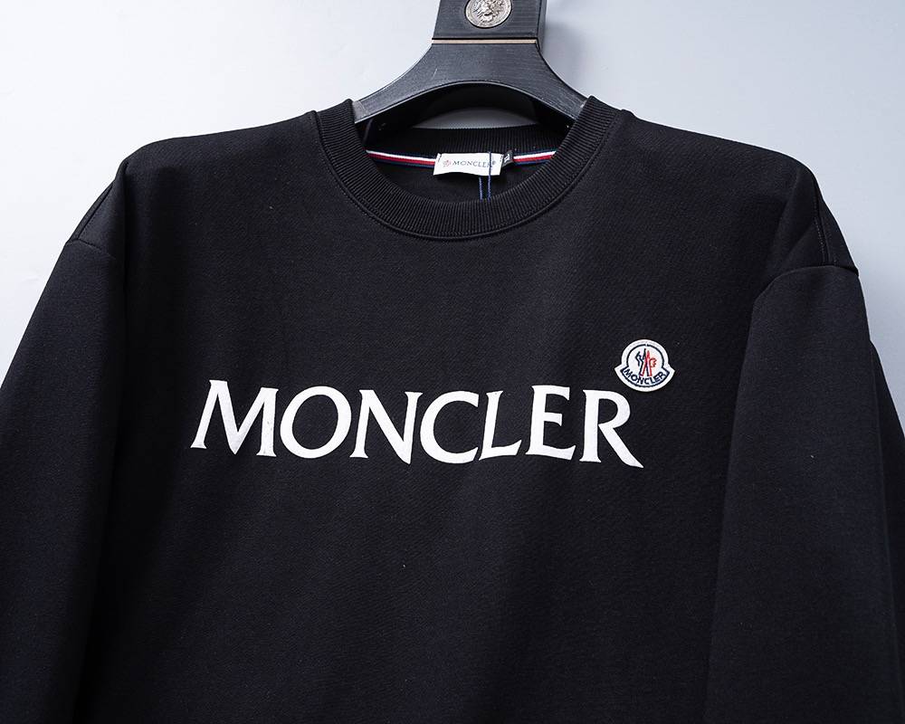 MONCLER モンクレール メンズ スウェット トレーナー ロゴプリント クルーネックスウェット フレックスリブ ブラック - 画像 9