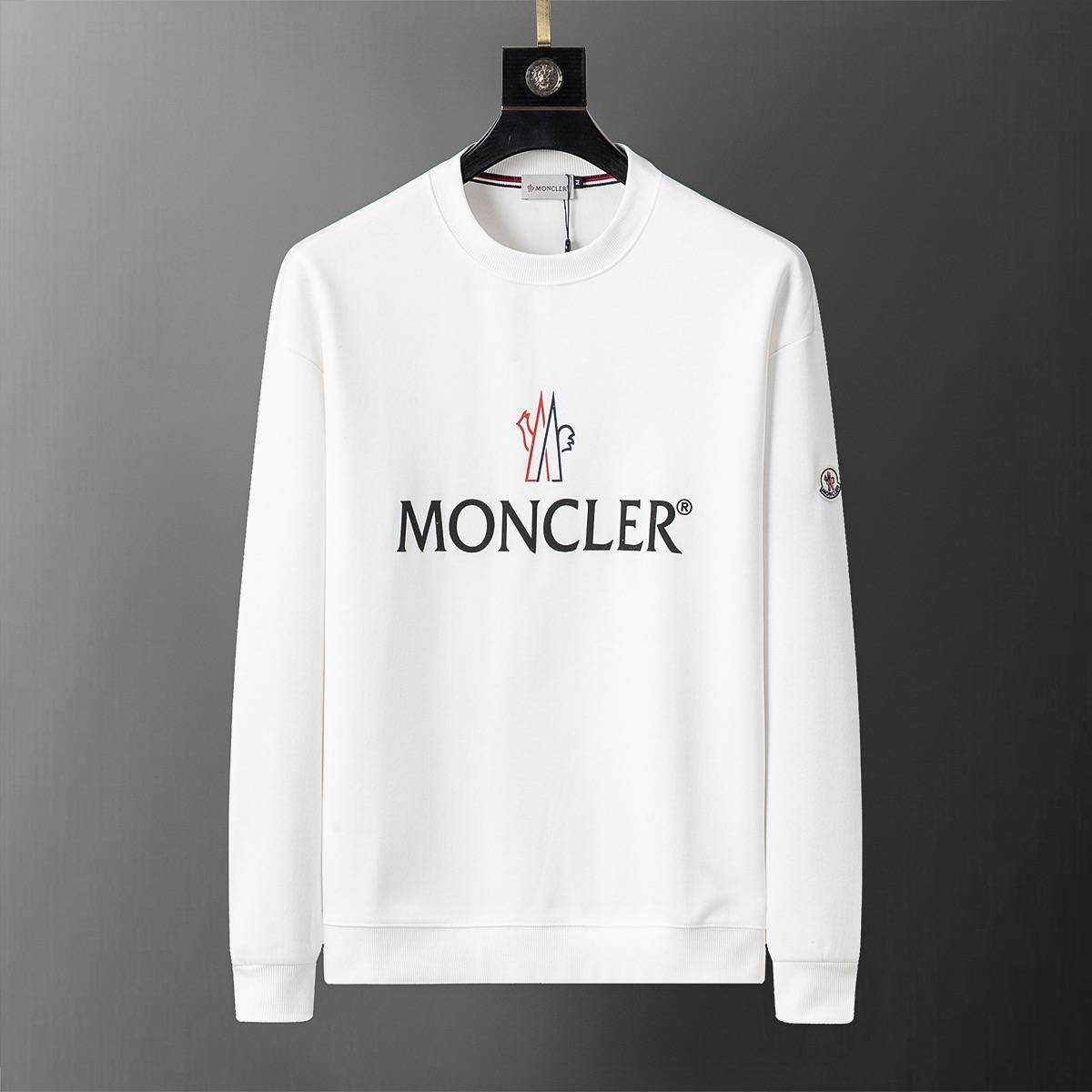 MONCLER モンクレール メンズ パーカー ロゴプリント フルジップ スウェット ブラック ホワイト - 画像 3