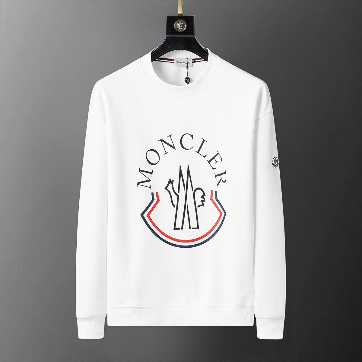 MONCLER モンクレール メンズ スウェット トレーナー ロゴプリント フロントロゴ リブ仕様 オーバーサイズ ブラック ホワイト オートミール - 画像 3