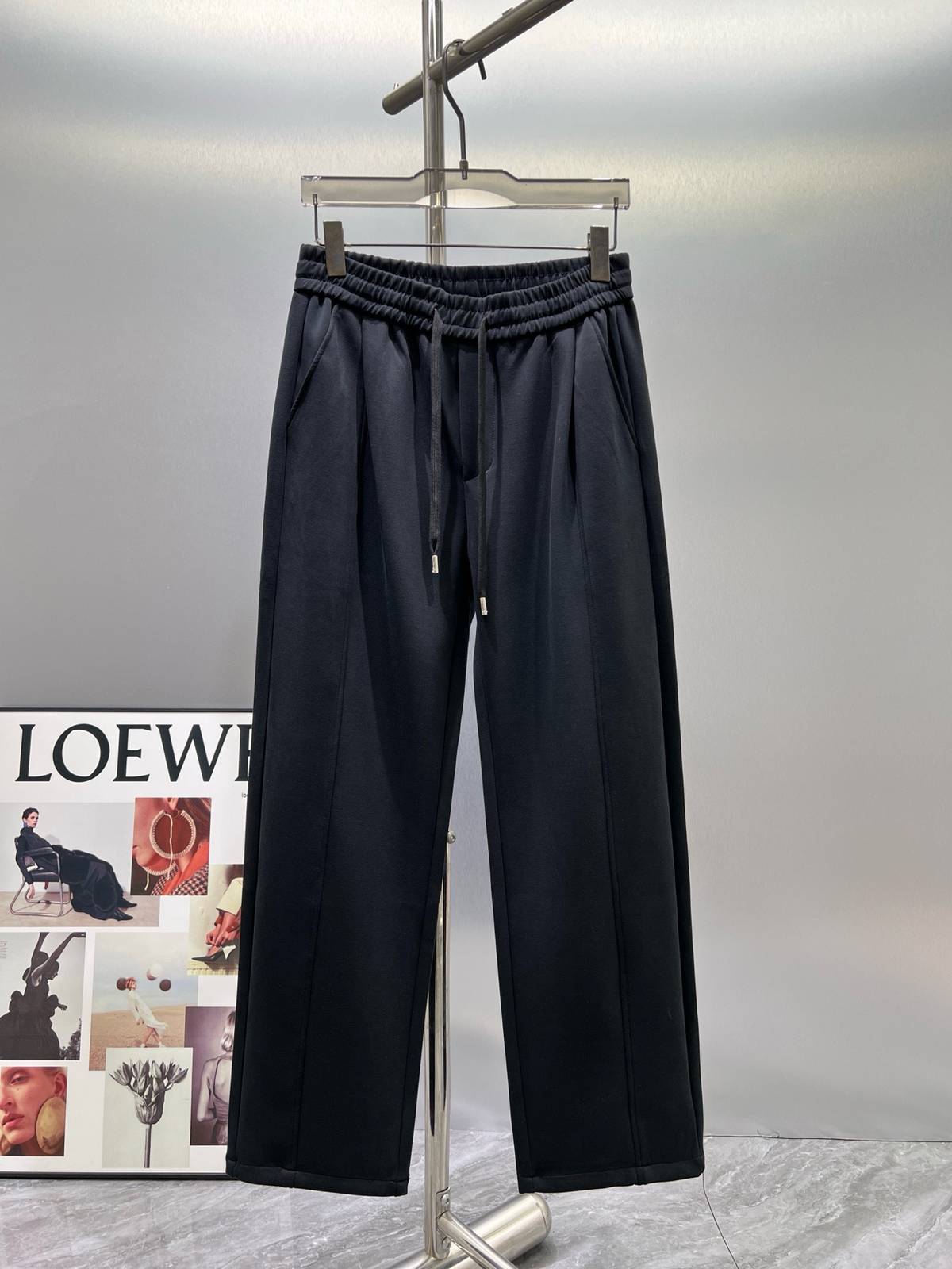 LOEWE ロエベ メンズ パンツ イージーパンツ ウエストゴム ロゴ刺繍 メタルパーツ ブラック