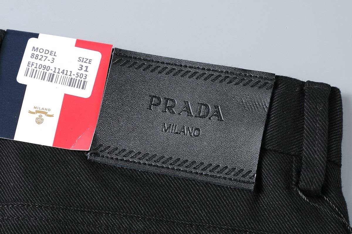 PRADA メンズ パンツ ストレートパンツ ロゴ刺繍 サイドライン メタルパーツ ブラック - 画像 2
