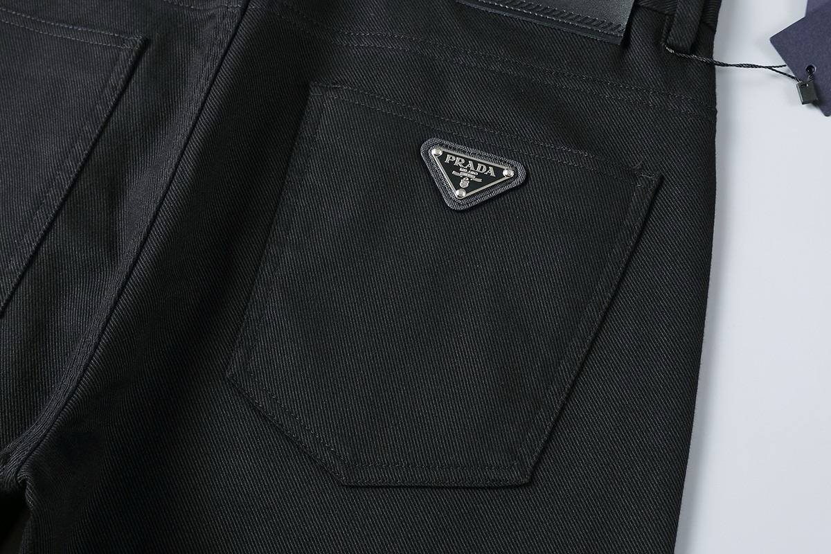 PRADA メンズ パンツ ストレートパンツ ロゴ刺繍 サイドライン メタルパーツ ブラック - 画像 3