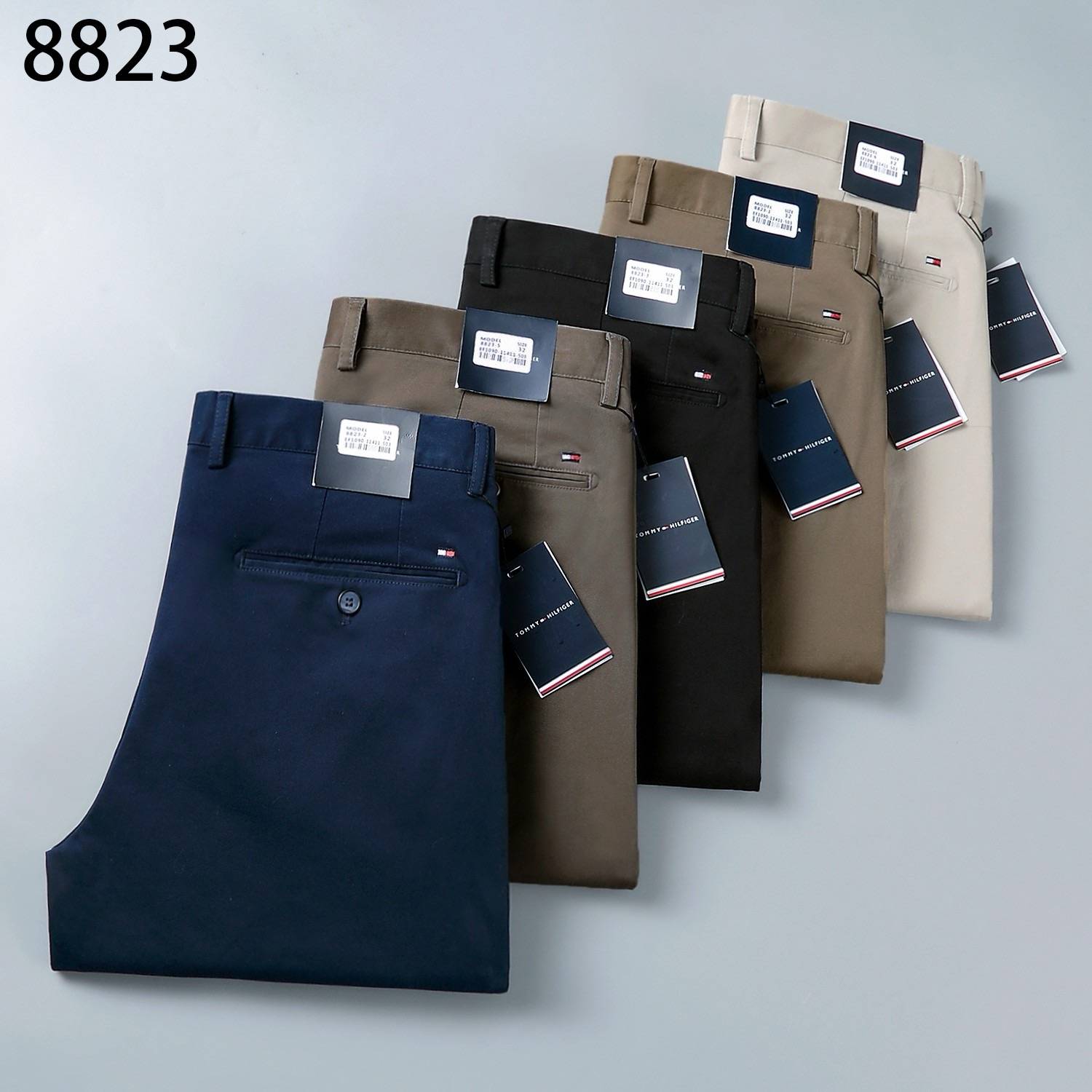 TOMMY HILFIGER メンズ ボトムス ストレートパンツ サイドライン ロゴ刺繍 ロングコード ブラック カーキ グレー