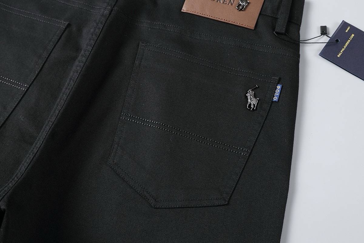 Ralph Lauren メンズ パンツ ストレートパンツ ロゴ刺繍 サイドライン ロングコード フレアシルエット ブラック - 画像 4