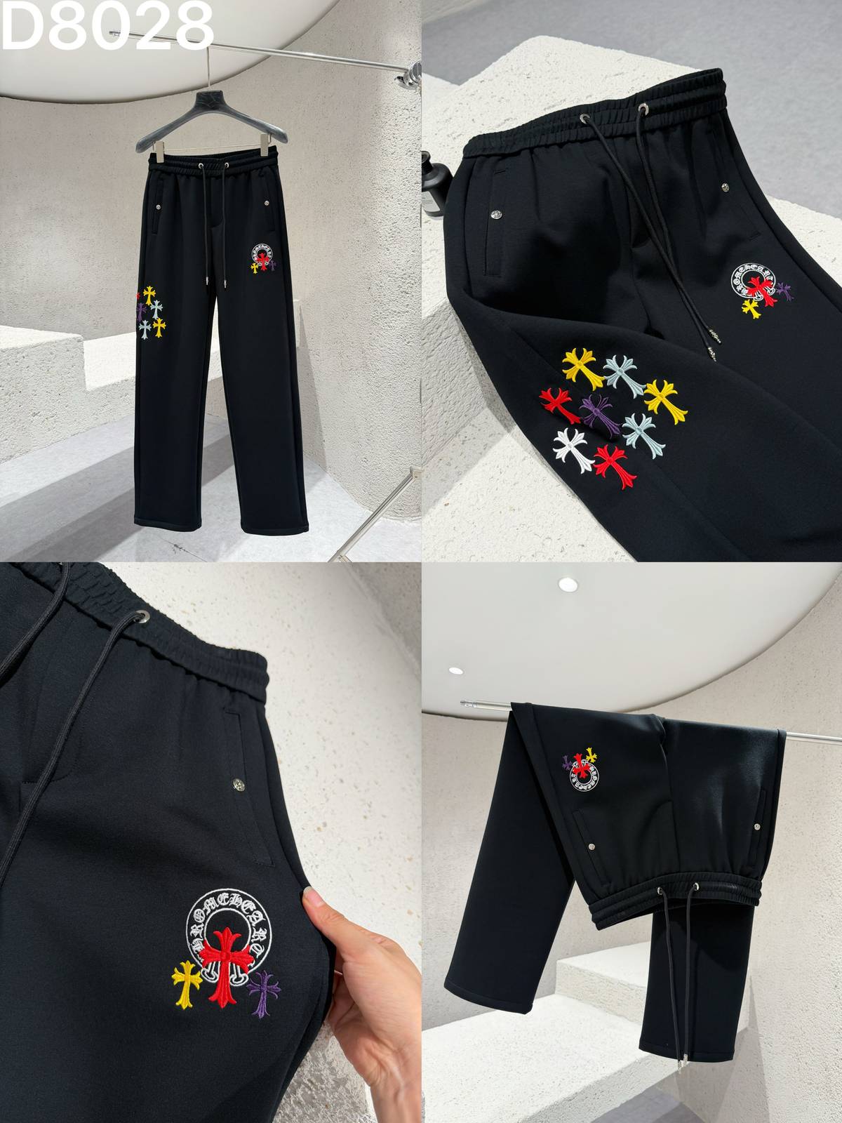 CHROME HEARTS クロムハーツ メンズ パンツ ジョガーパンツ サイドライン ロゴ刺繍 メタルパーツ ブラック - 画像 5