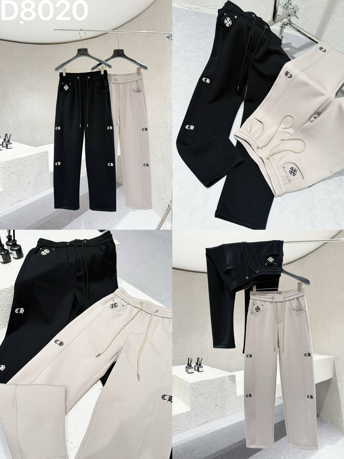 CHROME HEARTS クロムハーツ メンズ イージーパンツ カーゴパンツ サイドライン ロゴ刺繍 メタルパーツ ブラック ベージュ - 画像 3