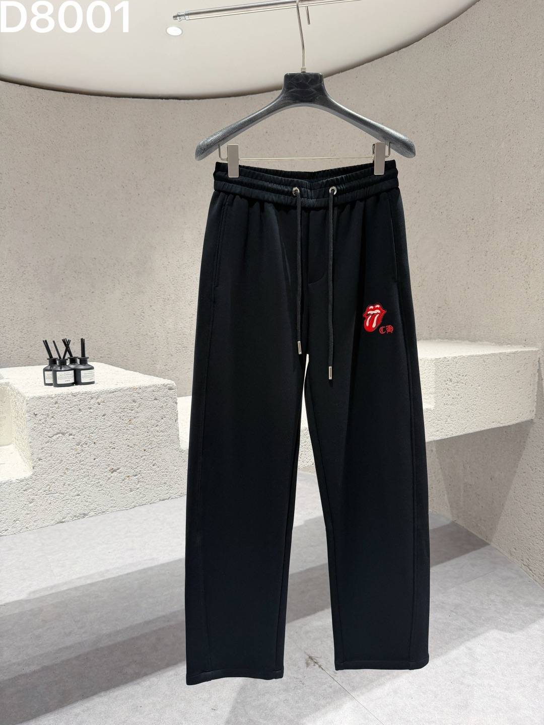 CHROME HEARTS クロムハーツ メンズ ジョガーパンツ イージーパンツ ロゴ刺繍 サイドライン ロングコード ブラック