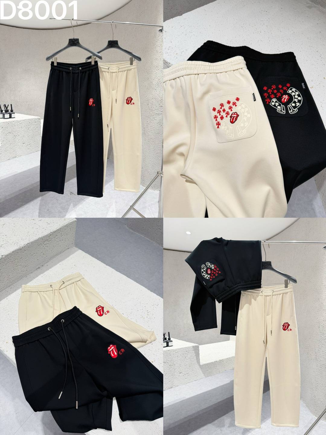 CHROME HEARTS クロムハーツ メンズ ジョガーパンツ イージーパンツ ロゴ刺繍 サイドライン ロングコード ブラック - 画像 2